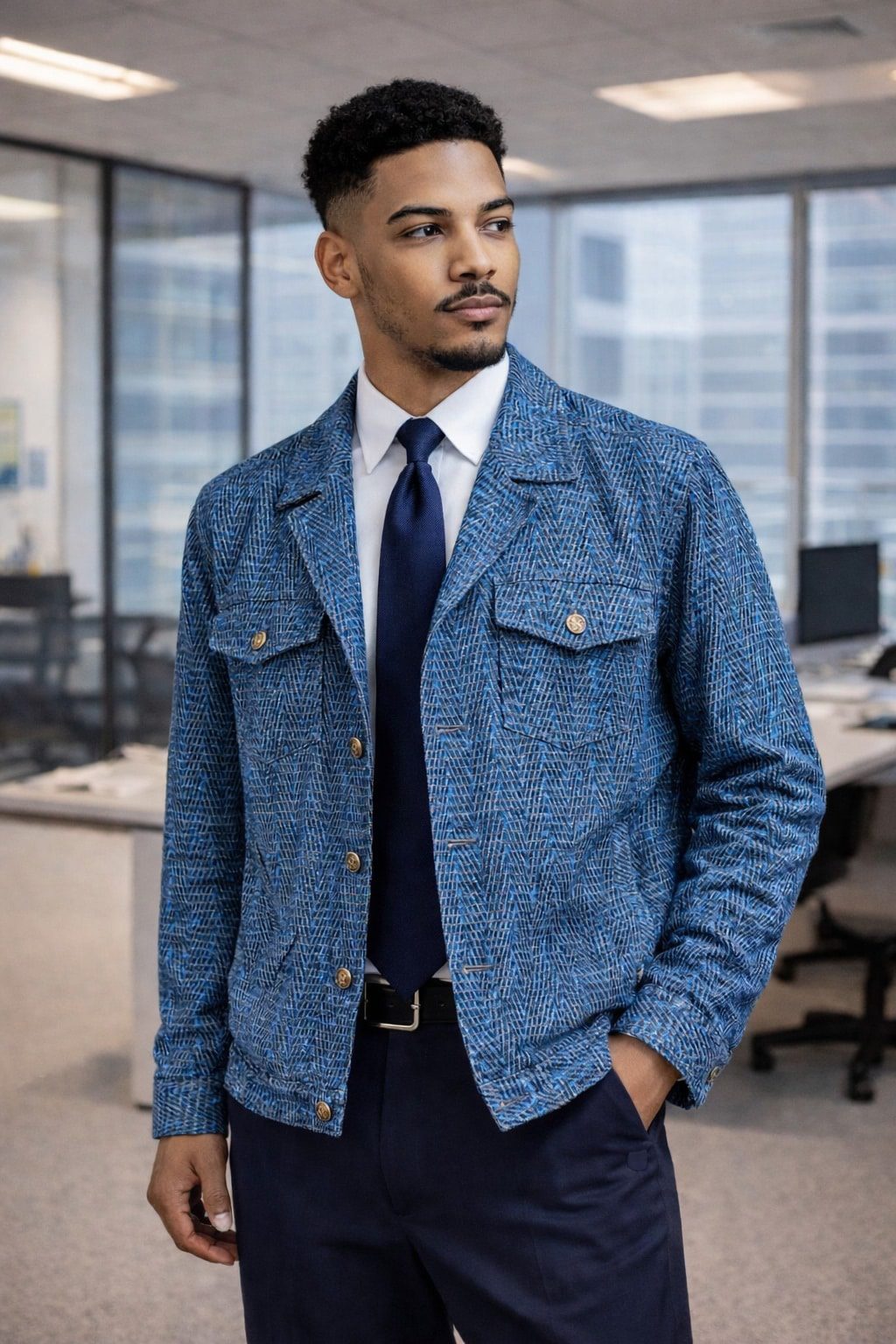 Heritage Blue Office Suit Jacket – Modern Cultural Tailoring for Confident Professionals