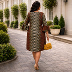 Women’s African Print Longline Jacket – Gold, Brown & Black