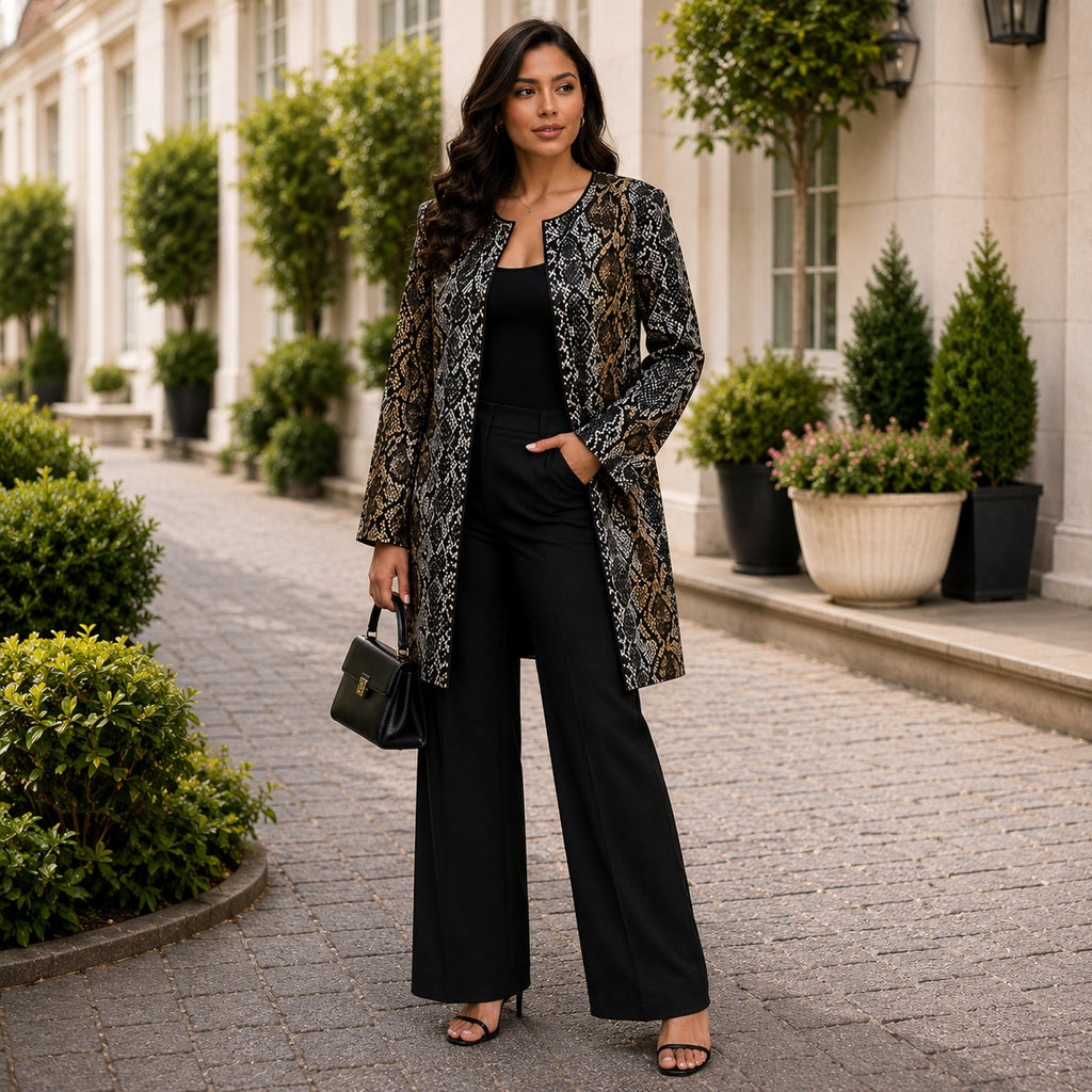 Women’s African Print Longline Jacket – Gold, Brown & Black
