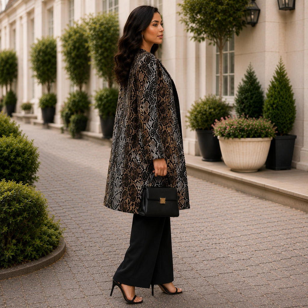 Women’s African Print Longline Jacket – Gold, Brown & Black
