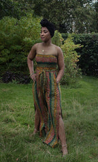 Sina Stunning Leopard Ankara Print Bandeau Slit Jumpsuit
