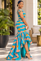 Tessa Turquoise Ankara High-Low Mermaid Statement Dress