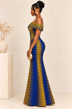 African Print Off-Shoulder Maxi Dress front view