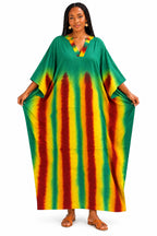 Women's Emerald Green Multicolour Tie-Dye Batwing Kaftan Maxi Dress with Matching Scarf – Free Size
