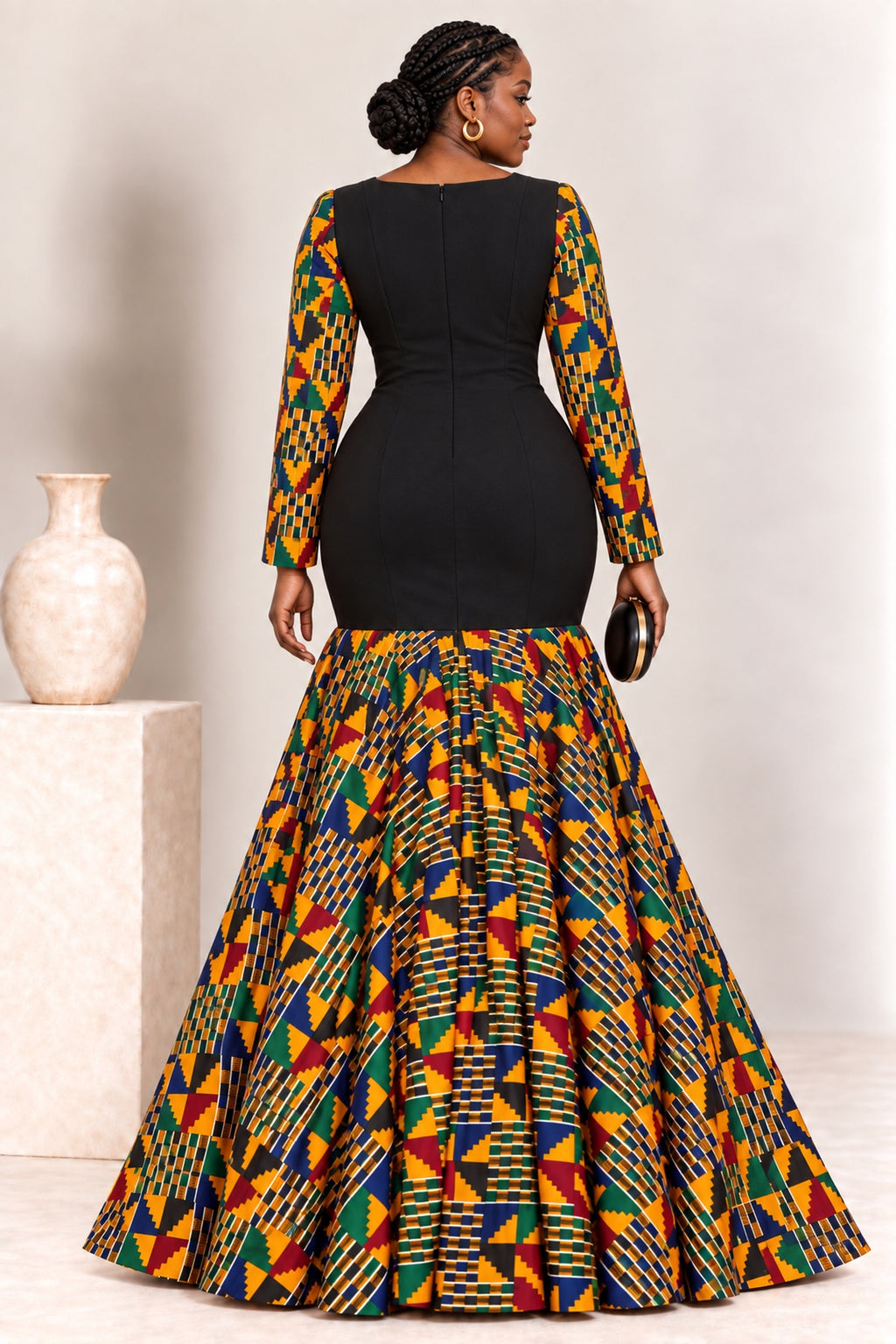 Afua Kente Print Mermaid Maxi Gown front view