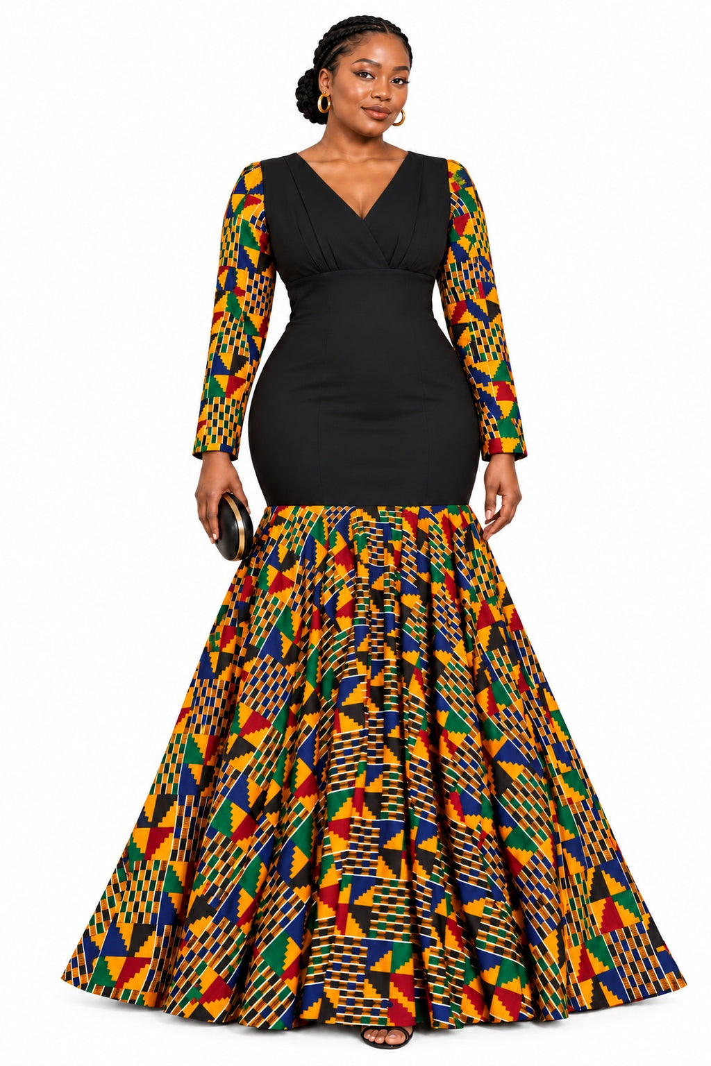 Afua Kente Print Mermaid Maxi Gown front view