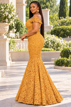 Lace African Print Off-Shoulder Maxi Dress front view