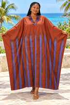 Women's Terracotta & Purple Tie-Dye Batwing Kaftan Maxi Dress and scarf – V-Neck