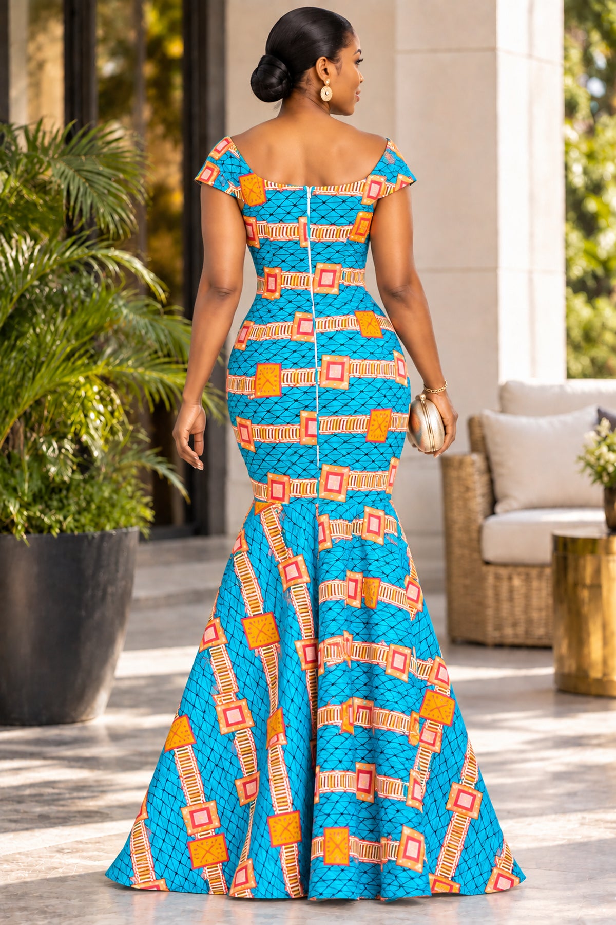 Tessa Turquoise Ankara High-Low Mermaid Statement Dress