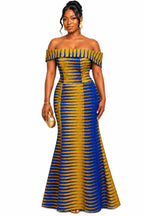 African Print Off-Shoulder Maxi Dress front view