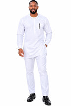 Jide Men's White African Traditional Two-Piece Kaftan Set – Long Sleeve Tunic & Matching Trousers