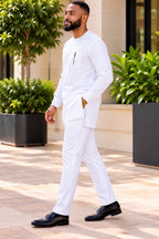 Jide Men's White African Traditional Two-Piece Kaftan Set – Long Sleeve Tunic & Matching Trousers