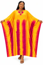 Women's Yellow & Magenta Tie-Dye Batwing Kaftan Maxi Dress with Matching Scarf