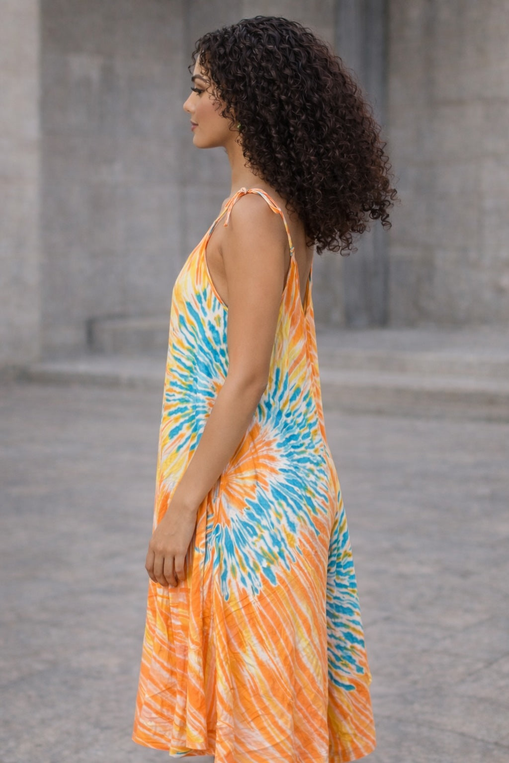 Bohemian Tie Dye Harem Jumpsuit – Adjustable Tie Strap Wide-Leg Pocket Jumpsuit