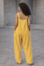 Mustard Stripe Dungaree Jumpsuit – Wide-Leg Pocket Overall Jumpsuit