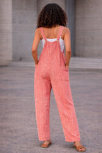 Coral Stripe Dungaree Jumpsuit – Wide-Leg Pocket Overall Jumpsuit