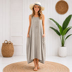 Women’s Stripy Cotton Sleeveless Dress – One Size Up to UK 18