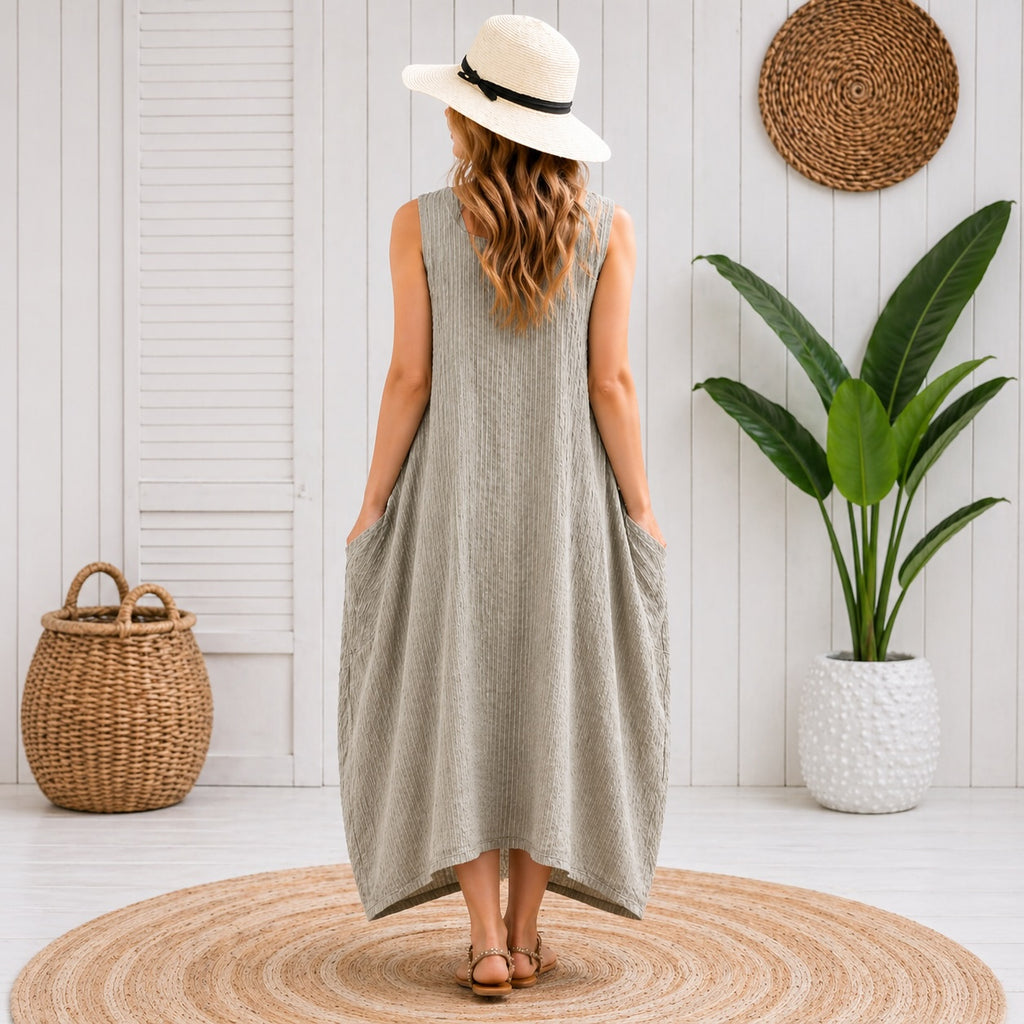 Women’s Stripy Cotton Sleeveless Dress – One Size Up to UK 18
