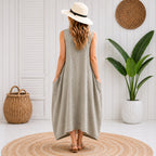 Women’s Stripy Cotton Sleeveless Dress – One Size Up to UK 18