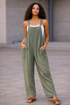 Women’s Stripy Cotton Dungarees Jumpsuit with Pockets