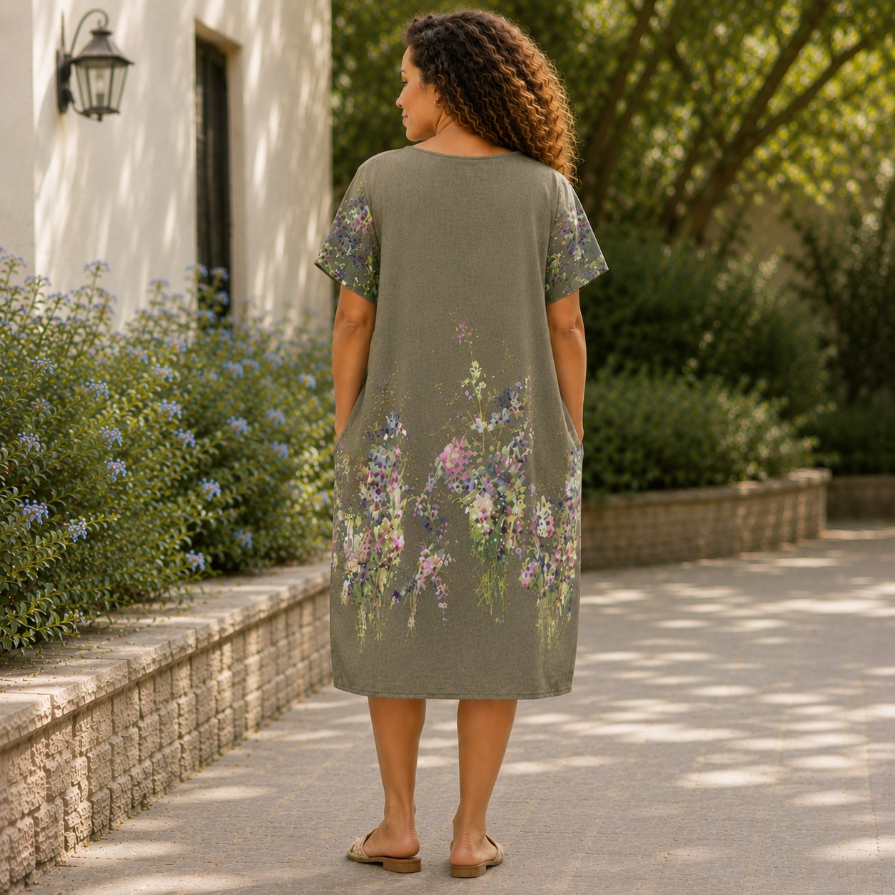 Women’s Floral Print Linen Tunic Short Sleeve Dress – Free Size