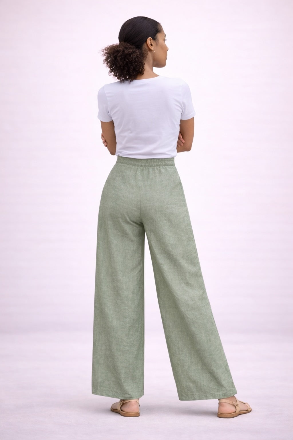 Women’s Button Detail Wide Leg Linen Blend Trousers