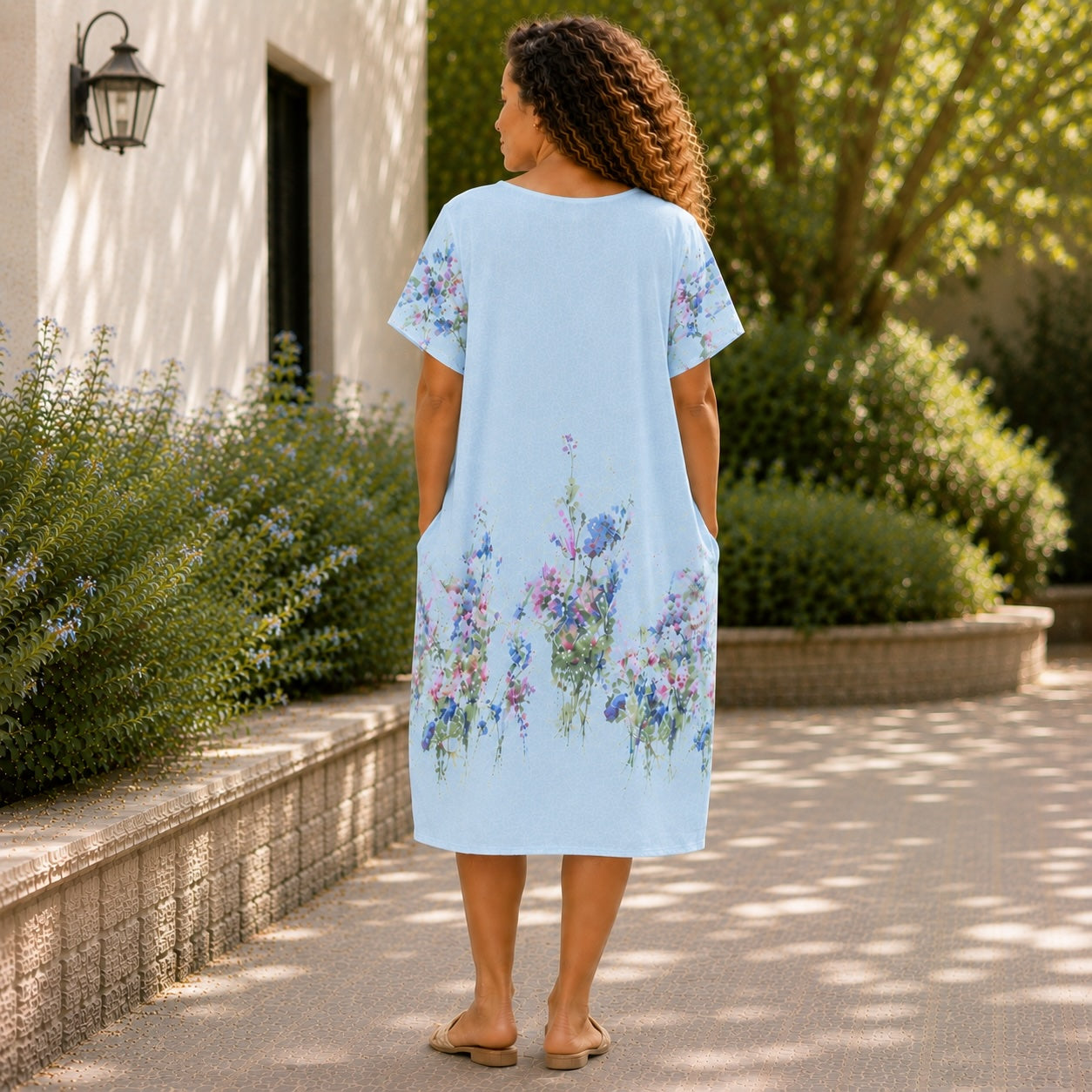 Women’s Floral Print Linen Tunic Short Sleeve Dress – Free Size