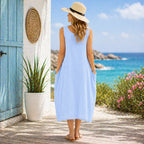 Women’s Stripy Cotton Sleeveless Dress – One Size Up to UK 18