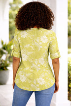 Women’s Floral One Button Cotton Shirt Blouse