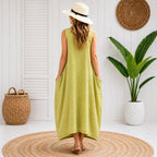 Women’s Stripy Cotton Sleeveless Dress – One Size Up to UK 18