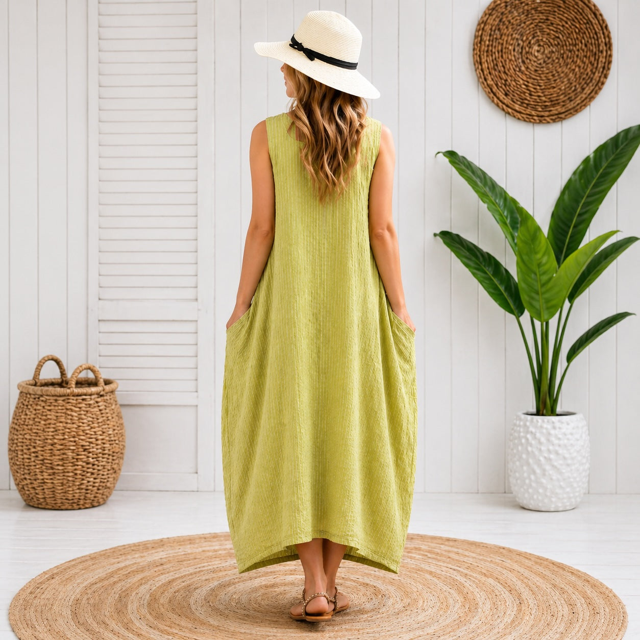 Women’s Stripy Cotton Sleeveless Dress – One Size Up to UK 18