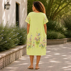 Women’s Floral Print Linen Tunic Short Sleeve Dress – Free Size