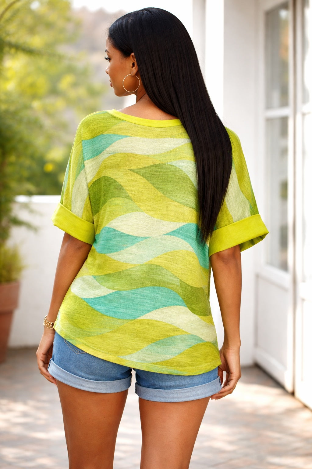 Women’s Abstract Wave Print Cotton Top