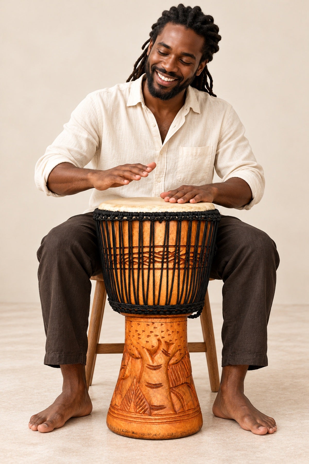 Traditional African Hand-Carved Wooden Djembe Drum – 25-Inch Height | 5 & 6-Inch Drum Face Options