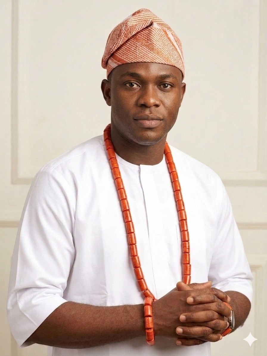 Men’s Nigerian Coral Bead Necklace and Bracelet Set – Traditional Statement Jewellery