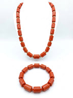 Men’s Nigerian Coral Bead Necklace and Bracelet Set with Gold Spacers