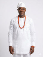 Men’s Nigerian Coral Bead Necklace and Bracelet Set with Gold Spacers