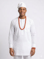 Men’s Nigerian Coral Bead Necklace and Bracelet Set with Gold Spacers