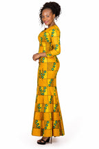 Mustard Yellow Check Ankara Mermaid Silhouette Dress