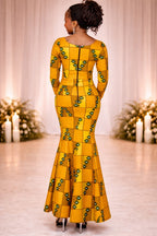 Mustard Yellow Check Ankara Mermaid Silhouette Dress