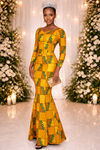 Mustard Yellow Check Ankara Mermaid Silhouette Dress