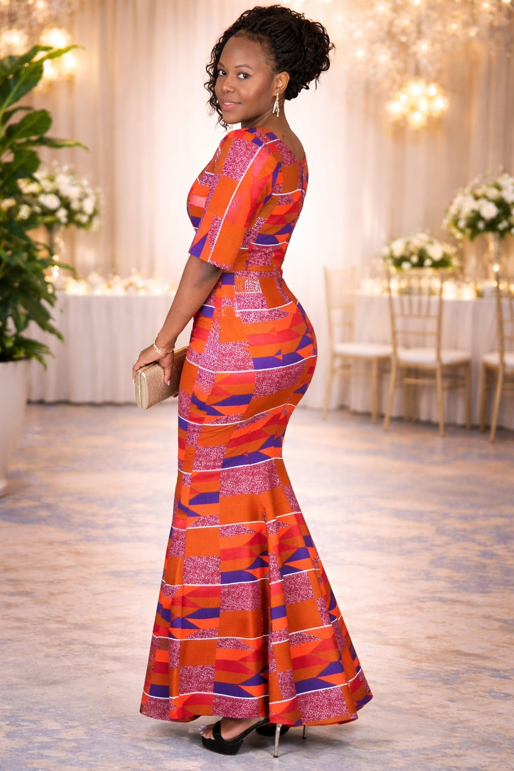 Teefah Colourful Kente African Silhouette Dress