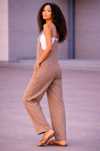 Women’s Stripy Cotton Dungarees Jumpsuit with Pockets
