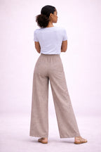 Women’s Button Detail Wide Leg Linen Blend Trousers