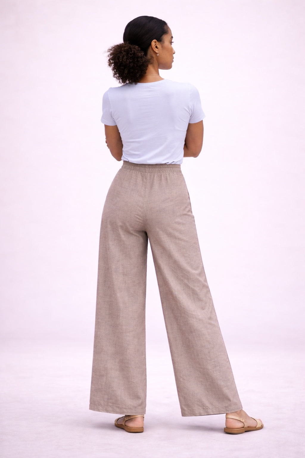Women’s Button Detail Wide Leg Linen Blend Trousers