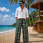 Men’s African Print Wide-Leg Trousers – Green & White