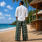 Men’s African Print Wide-Leg Trousers – Green & White