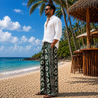 Men’s African Print Wide-Leg Trousers – Green & White