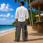 Men’s African Print Wide-Leg Trousers – Black & White
