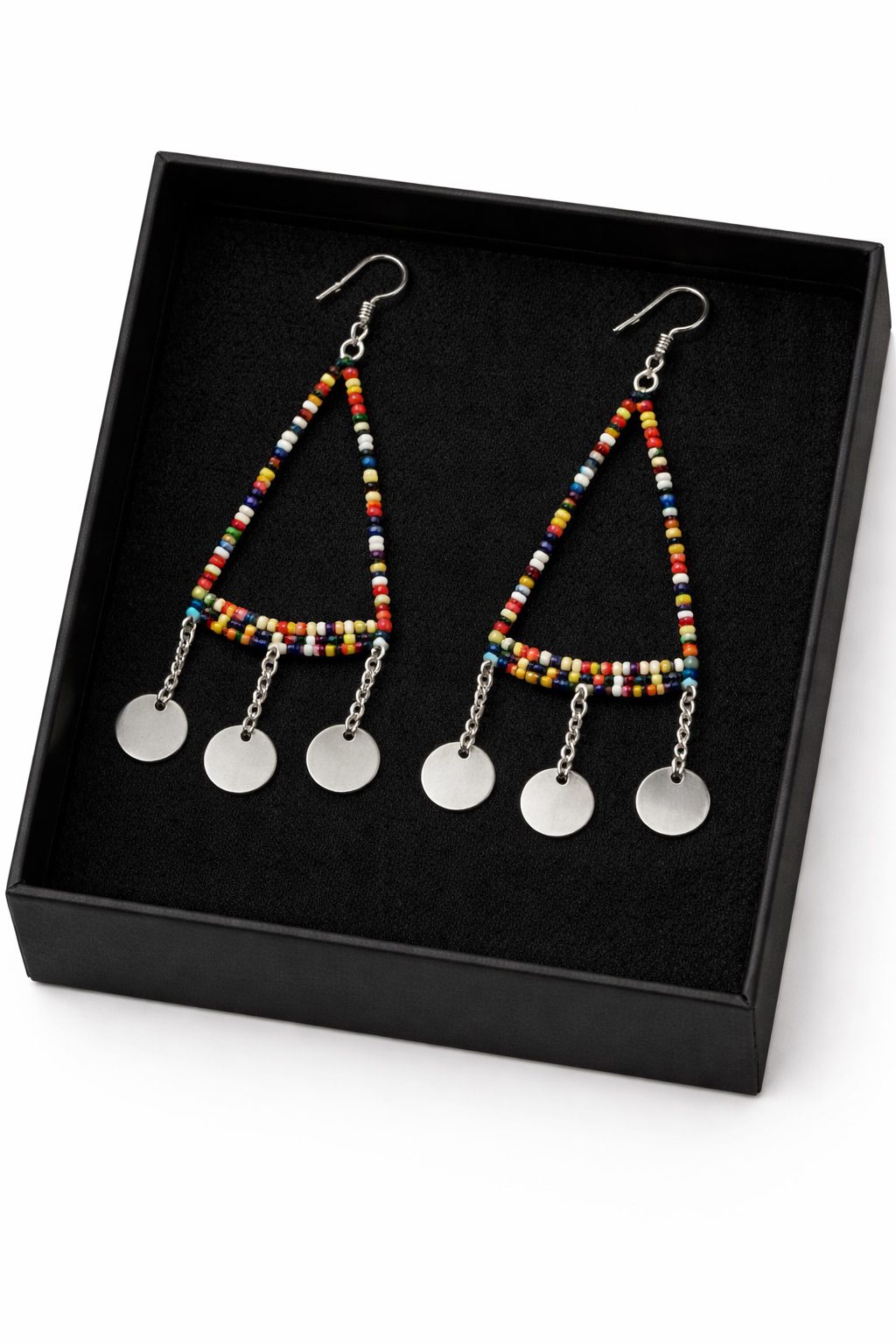 Handmade African Beaded Triangle Drop Earrings